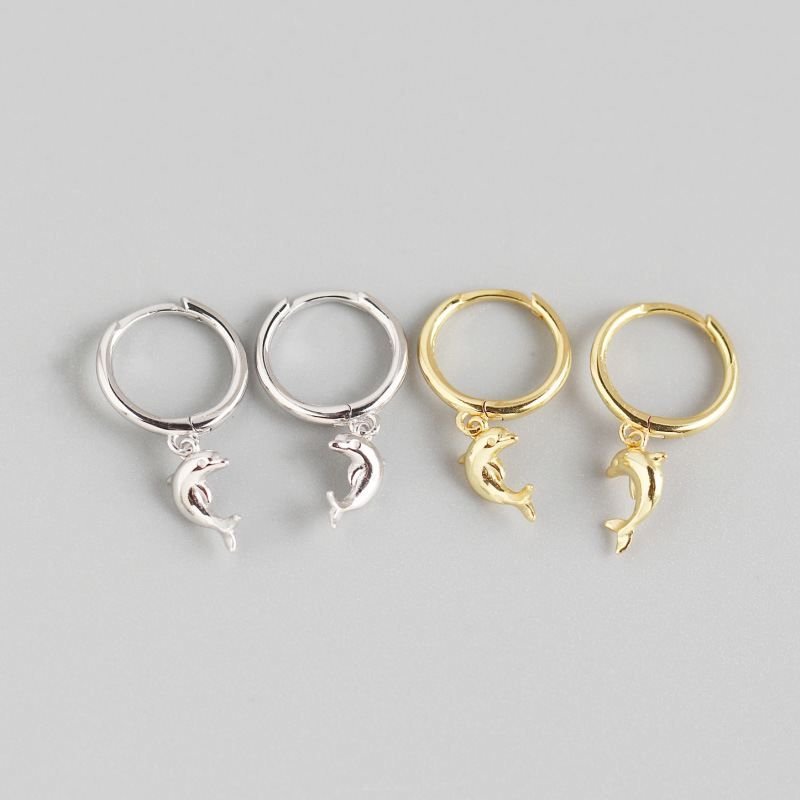 Cute Animal Dolphin 925 Sterling Silver Hoop Earrings