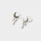 Crescent Moon Cross Tassels 925 Sterling Silver Dangling Earrings