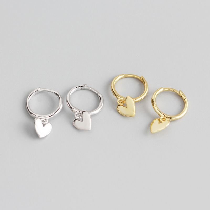 Cute Heart 925 Sterling Silver Hoop Earrings