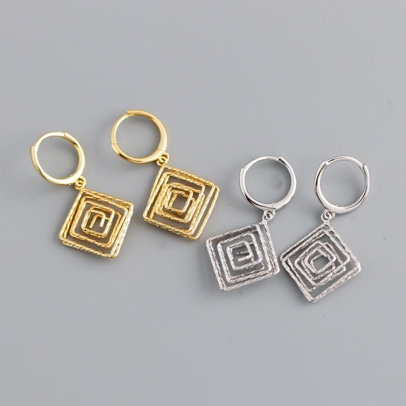 Geometry Twisted Rhombus 925 Sterling Silver Hoop Earrings