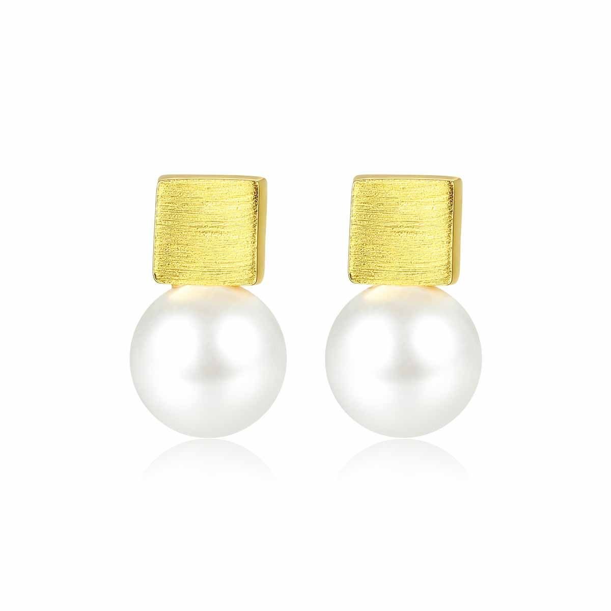 Shell Pearl Square 925 Silver Stud Earrings