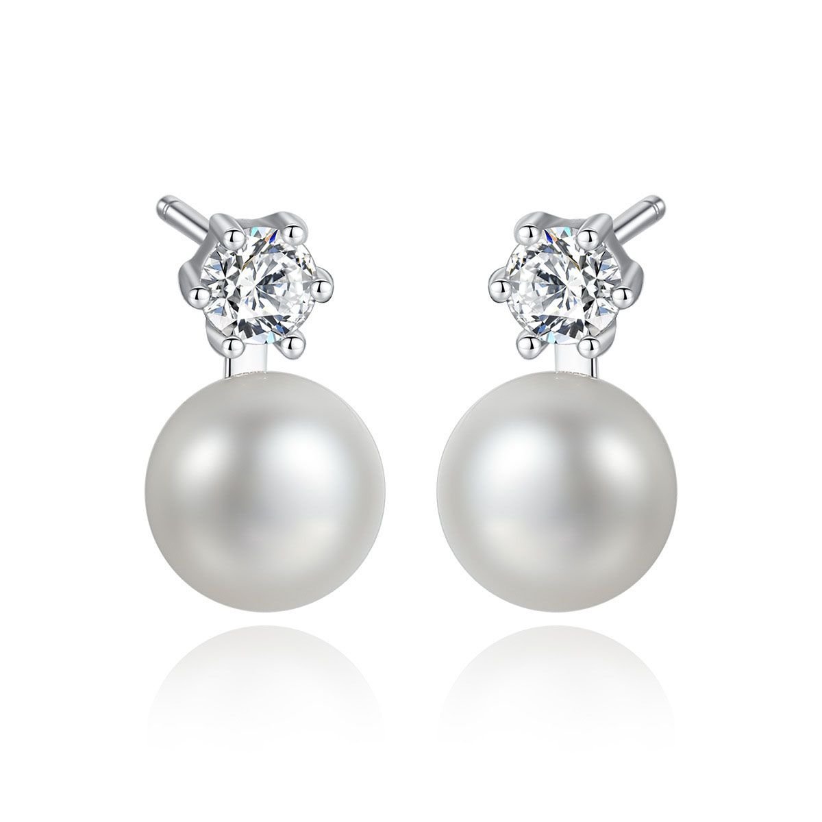 Cubic Zirconia Shell Pearl 925 Sterling Studs Earrings