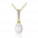 Cubic Zirconia Waterdrop Natural Pearl 925 Silver Necklace