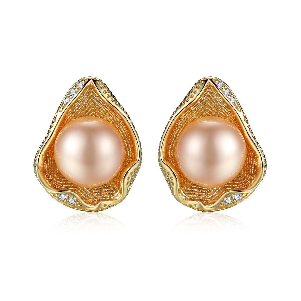 Round Natural Pearl 925 Silver Stud Shell Earrings