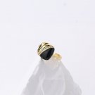 Black Natural Agate CZ Square Button 925 Sterling Silver Adjustable Ring