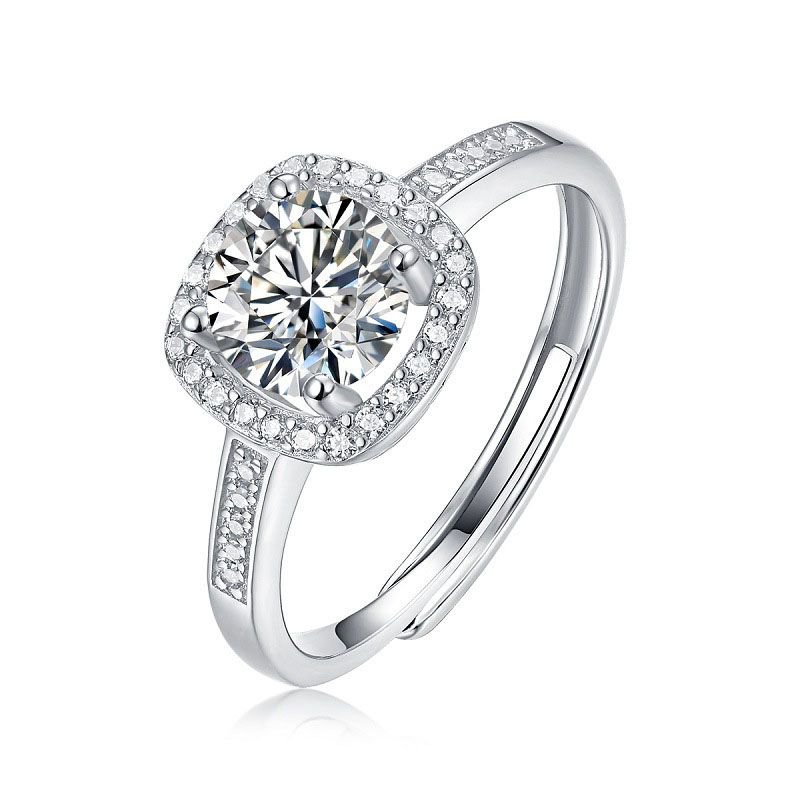 Geometry Moissanite CZ Square Classic 925 Sterling Silver Adjustable Ring