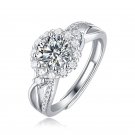 Women Moissanite CZ Edelweiss Flower 925 Sterling Silver Adjustable Ring