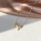 Sweet Star Moon CZ Natural Pearl Bowknot 925 Sterling Silver Necklace