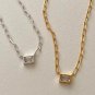 Geometry Rectangle CZ Hollow Chain 925 Sterling Silver Necklace