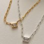 Geometry Rectangle CZ Hollow Chain 925 Sterling Silver Necklace