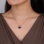 Women Black Natural Agate CZ Square Button 925 Sterling Silver Necklace