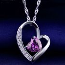 White/Purple Heart Shaped 925 Sterling Silver Necklace