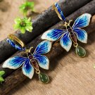 Blue Butterfly Handmade Enamel 925 Silver Jasper Stud Earrings