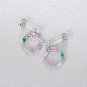 Pink Green CZ Cube CZ Circle 925 Sterling Silver Stud Earrings