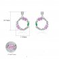 Pink Green CZ Cube CZ Circle 925 Sterling Silver Stud Earrings