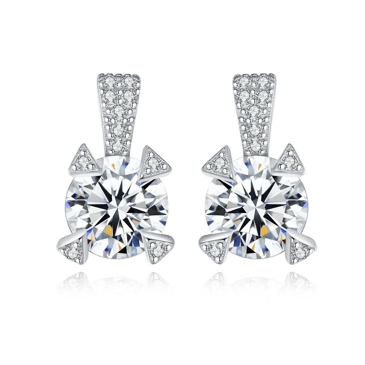 Classic Round Triangle CZ 925 Sterling Silver Stud Earrings