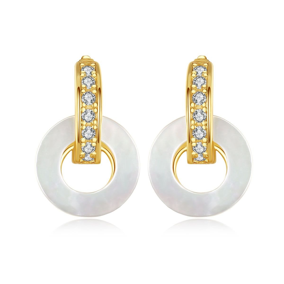 Classic Round Shell Circle CZ 925 Sterling Silver Stud Earrings