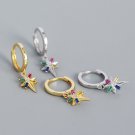 Colorful CZ Octagonal Star Simple 925 Sterling Silver Hoop Earrings