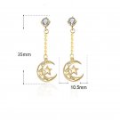 Hollow CZ Crescent Moon Stars 925 Sterling Silver Dangling Earrings