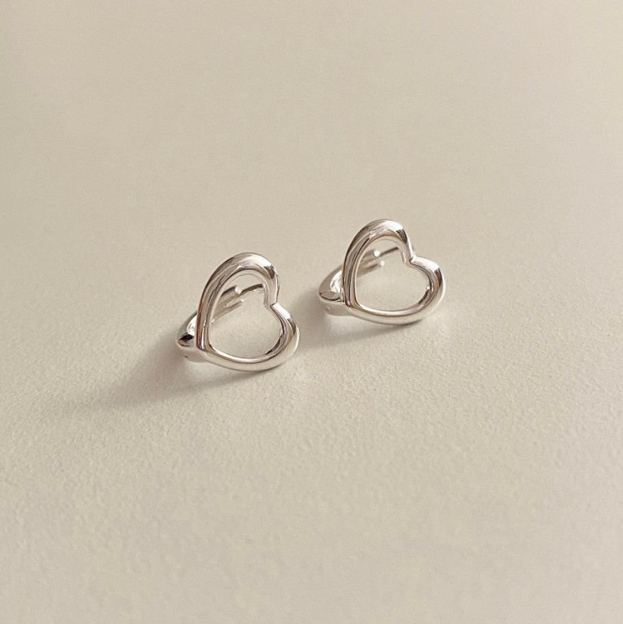 Cute Mini Hollow Love Heart 925 Sterling Silver Hoop Earrings