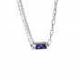 Natural Pearl Purple CZ Rectangle Hollow 925 Sterling Silver Necklace