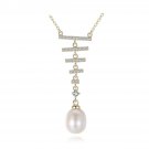 Grace CZ Ladder Natural Pearl 925 Sterling Silver Necklace