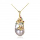 Colorful CZ Carved Unique Natural Pearl 925 Silver Necklace