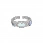 Round Created Moonstone CZ 925 Sterling Silver Adjustable Ring