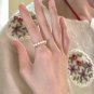 Shell Pearls Curb Chain CZ Flowers Bamboo Silver Adjustable Ring