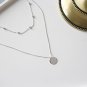 Choker Double Beads Chain Tag Coin 925 Sterling Silver Necklace