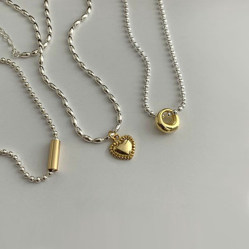 Classic Heart Circle Tube Oval Beads Chain 925 Sterling Silver Necklace