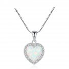 Girl Heart Created Opal CZ 925 Sterling Silver Necklace