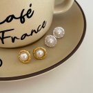 Elegant Round Shell Pearl Twisted Border 925 Sterling Silver Stud Earrings