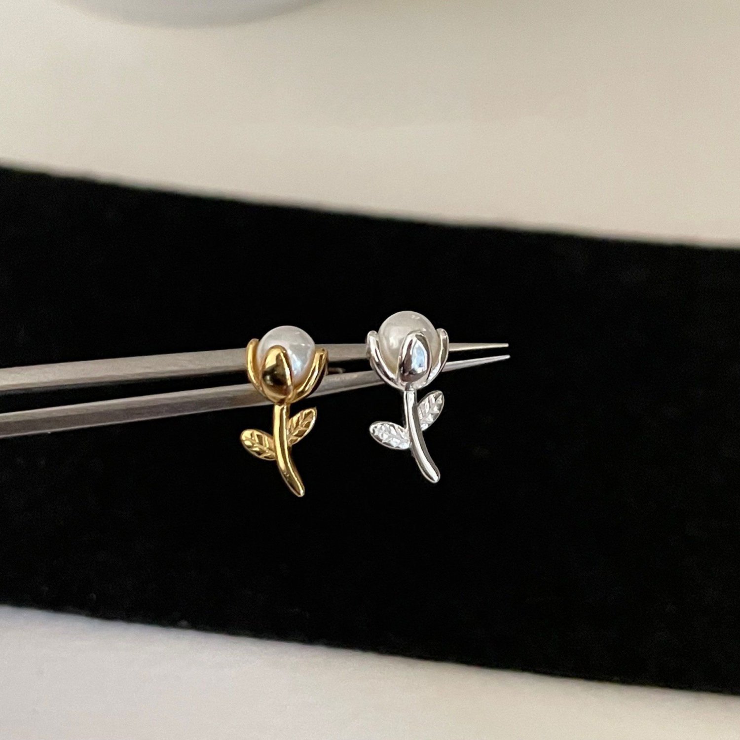 Shell Pearl Rose Flower Classic 925 Sterling Silver Stud Earrings