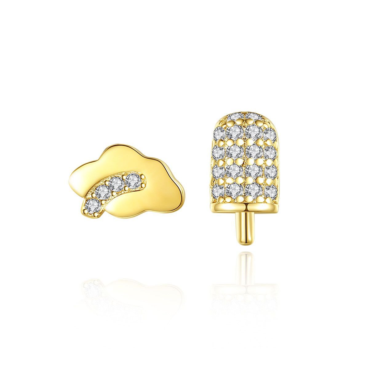 Asymmetry CZ Cloud  Ice Cream 925 Sterling Silver Stud Earrings