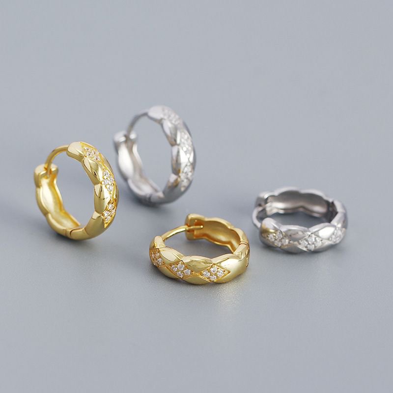 Geometry Rhombus CZ 925 Sterling Silver Huggie Hoop Earrings