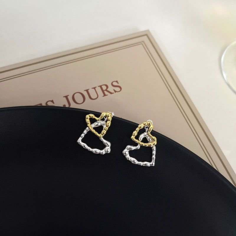 Hollow Heart Double Wearing Way 925 Sterling Silver Stud Earrings