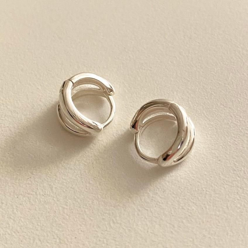 Geometry Double Layers Circles 925 Sterling Silver Hoop Earrings