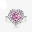 Heart Created High Carbon Diamond CZ Border 925 Sterling Silver Ring