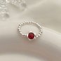 Red Agate Flower Bell Chinese Fu Tag Beads Chain Silver Adjustable Ring