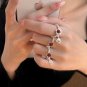 Red Agate Flower Bell Chinese Fu Tag Beads Chain Silver Adjustable Ring