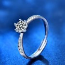 Office Six Claw Moissanite CZ Simple Silver Adjustable Promise Ring