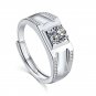 Men's Office Moissanite CZ Geometry Square Silver Adjustable Ring
