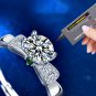 Holiday Moissanite CZ Christmas Tree Silver Adjustable Couple Ring