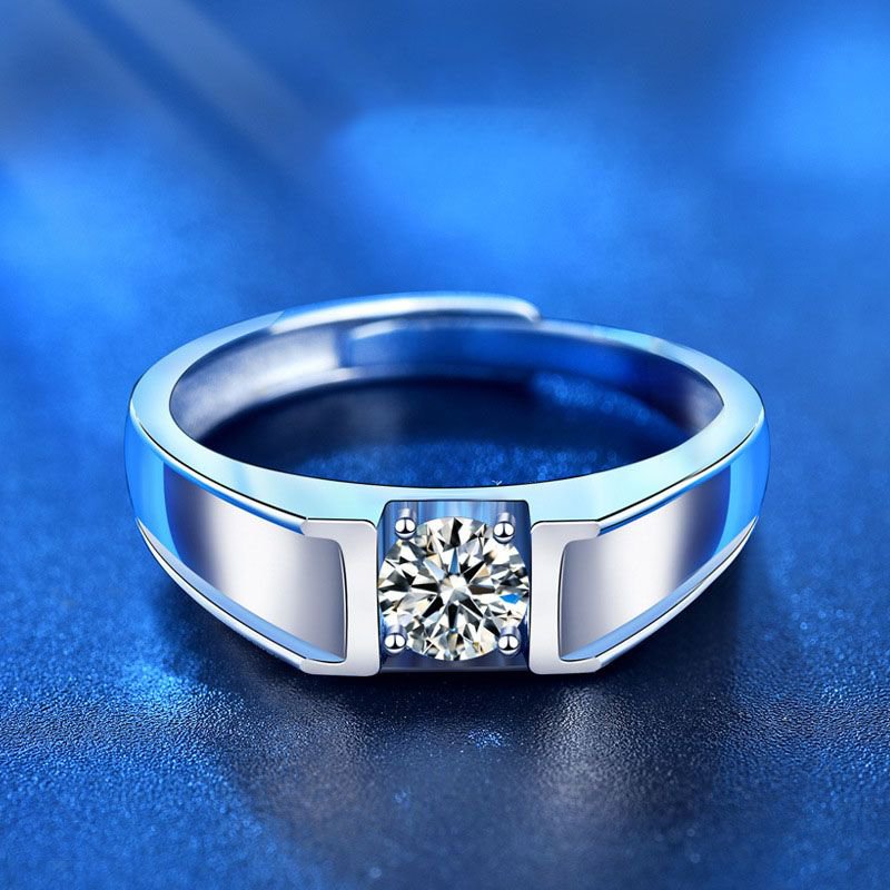 Men's Geometry Moissanite CZ Simple 925 Sterling Silver Adjustable Ring