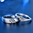 Honey Moon Simple Round Moissanite CZ Silver Couple Adjustable Ring