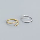 Simple Duo Stagger CZ 925 Sterling Silver Adjustable Ring