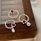 Red Agate Flower Bell Chinese Fu Tag Beads Chain Silver Adjustable Ring