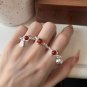 Red Agate Flower Bell Chinese Fu Tag Beads Chain Silver Adjustable Ring