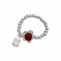 Red Agate Flower Bell Chinese Fu Tag Beads Chain Silver Adjustable Ring